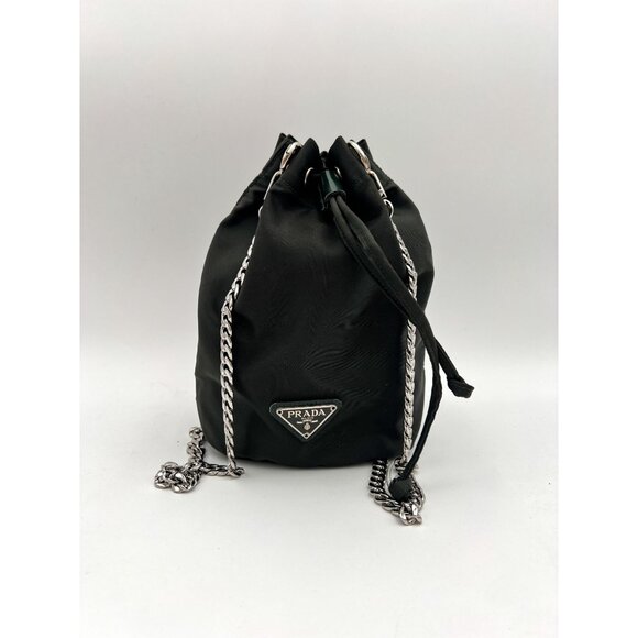 Authentic Prada Bucket Drawstring Pouch Bag Nero Nylon Vintage Dark Green Handba - Picture 15 of 15